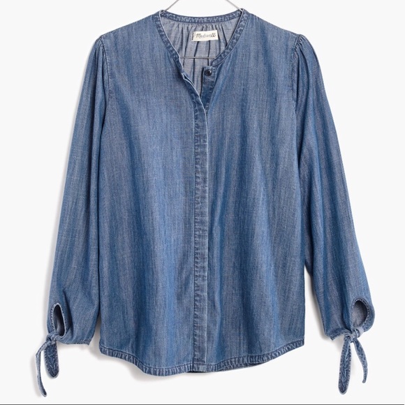 Madewell Tie Sleeve Chambray Top - Picture 1 of 6